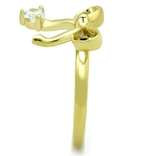 IP Gold(Ion Plating) Stainless Steel Ring with AAA Grade CZ in Clear for Women Style TK1585