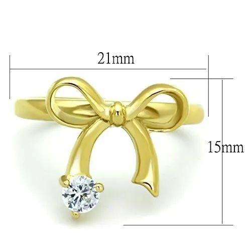 IP Gold(Ion Plating) Stainless Steel Ring with AAA Grade CZ in Clear for Women Style TK1585