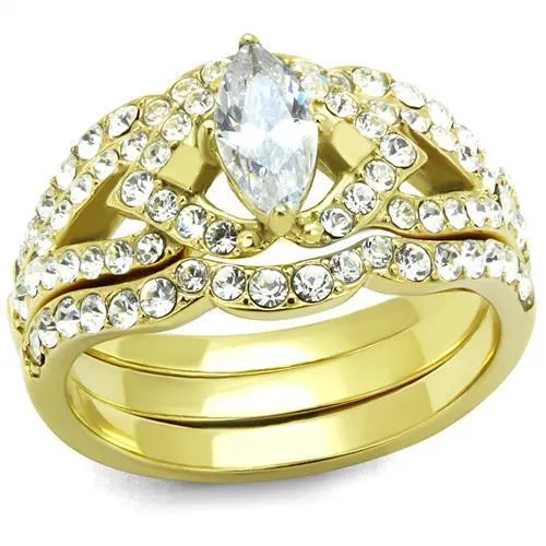 IP Gold(Ion Plating) Stainless Steel Ring with AAA Grade CZ in Clear for Women Style TK2743