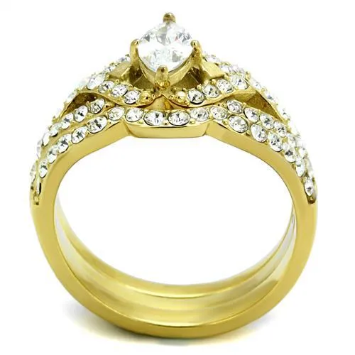 IP Gold(Ion Plating) Stainless Steel Ring with AAA Grade CZ in Clear for Women Style TK2743