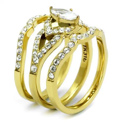 IP Gold(Ion Plating) Stainless Steel Ring with AAA Grade CZ in Clear for Women Style TK2743