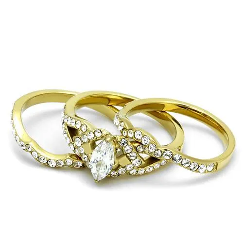 IP Gold(Ion Plating) Stainless Steel Ring with AAA Grade CZ in Clear for Women Style TK2743