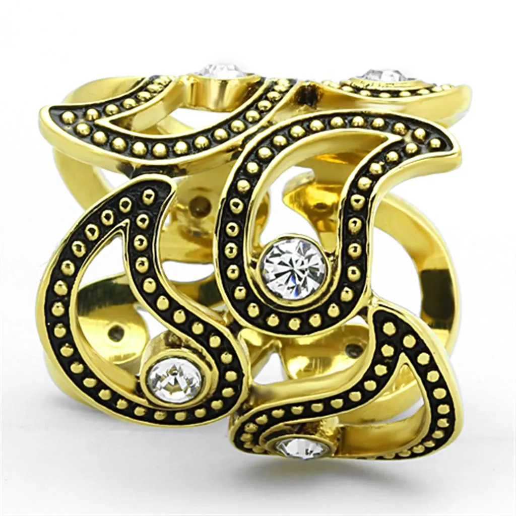 IP Gold(Ion Plating) Stainless Steel Ring with Top Grade Crystal in Clear for Women Style TK1506