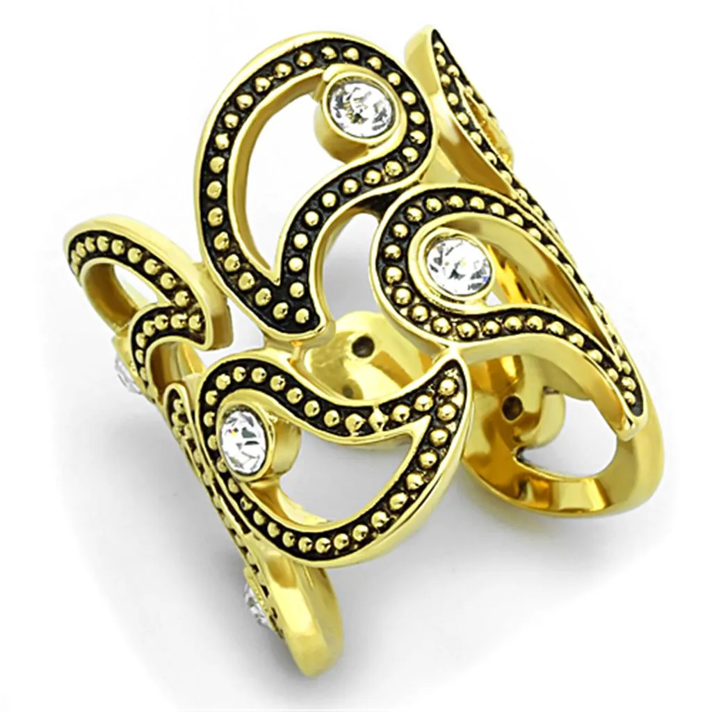 IP Gold(Ion Plating) Stainless Steel Ring with Top Grade Crystal in Clear for Women Style TK1506