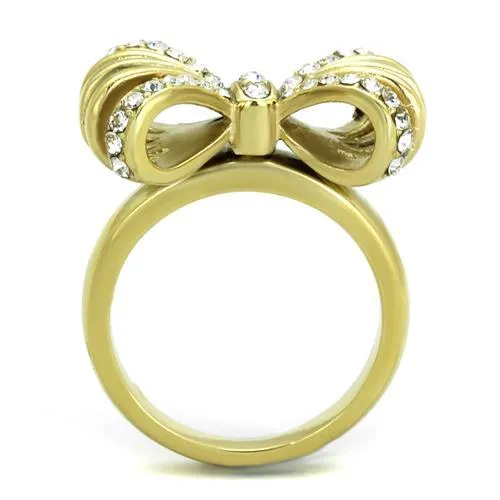 IP Gold(Ion Plating) Stainless Steel Ring with Top Grade Crystal in Clear for Women Style TK2128