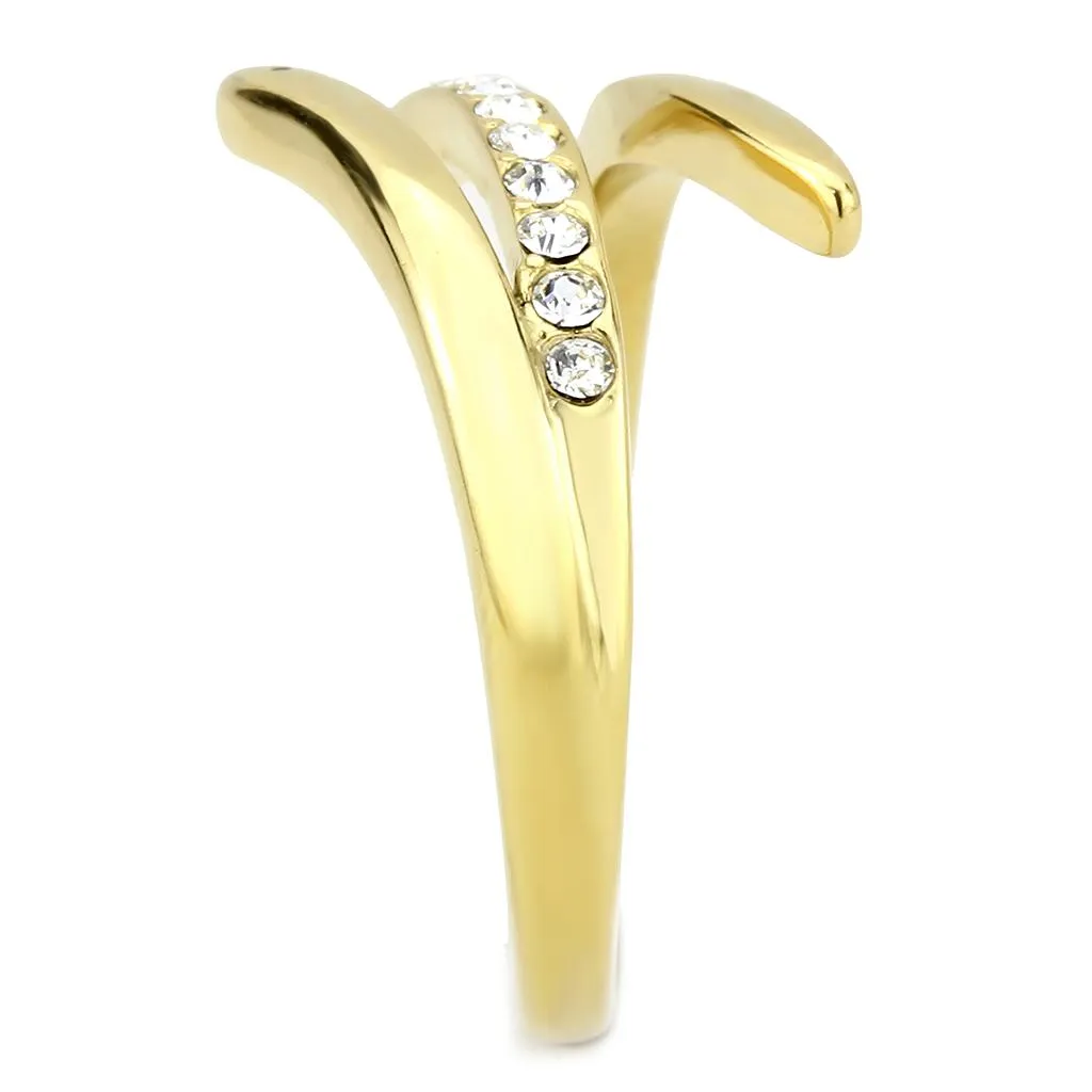 IP Gold(Ion Plating) Stainless Steel Ring with Top Grade Crystal in Clear for Women Style TK3590