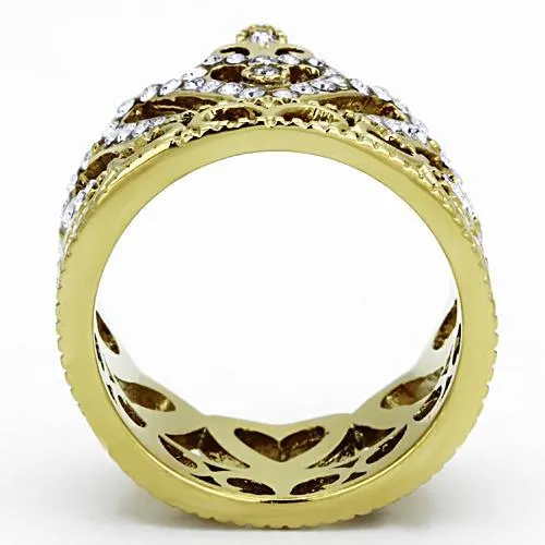 IP Gold(Ion Plating) Stainless Steel Ring with Top Grade Crystal in Tanzanite for Women Style TK1105