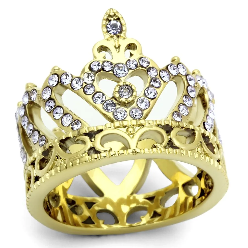 IP Gold(Ion Plating) Stainless Steel Ring with Top Grade Crystal in Tanzanite for Women Style TK1105