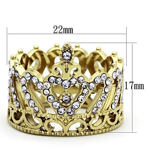 IP Gold(Ion Plating) Stainless Steel Ring with Top Grade Crystal in Tanzanite for Women Style TK1105