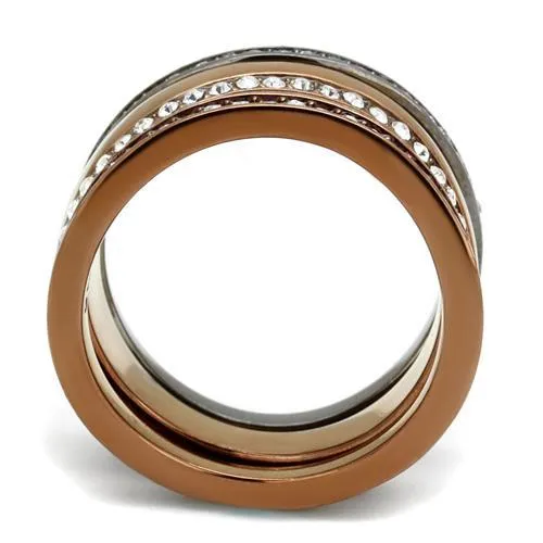 IP Light Black & IP Light coffee Stainless Steel Ring with Top Grade Crystal in Black Diamond for Women Style TK3082