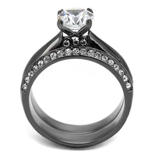 IP Light Black (IP Gun) Stainless Steel Ring with AAA Grade CZ in Clear for Women Style TK2797