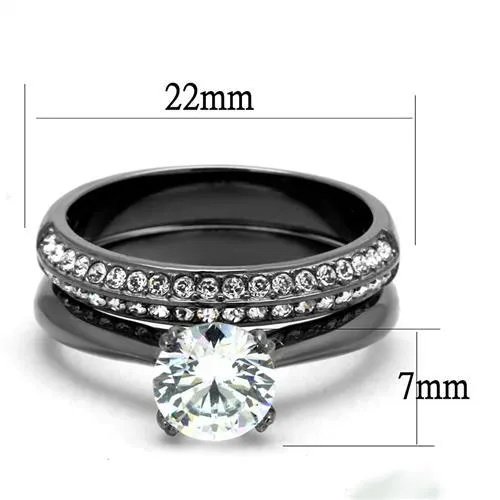 IP Light Black (IP Gun) Stainless Steel Ring with AAA Grade CZ in Clear for Women Style TK2797