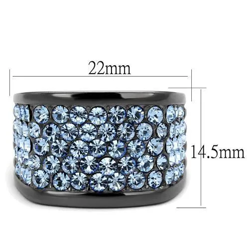 IP Light Black (IP Gun) Stainless Steel Ring with Top Grade Crystal in Light Sapphire for Women Style TK1545LJ