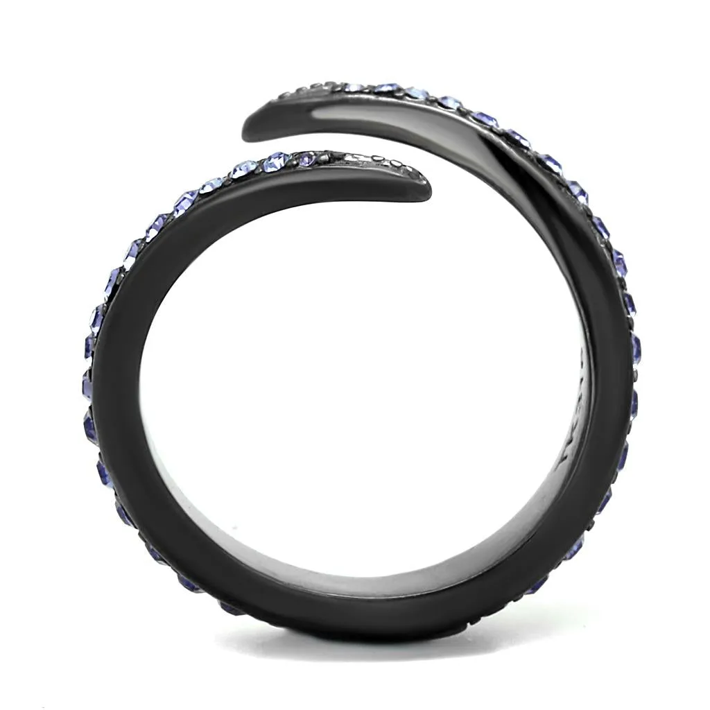 IP Light Black (IP Gun) Stainless Steel Ring with Top Grade Crystal in Tanzanite for Women Style TK2732
