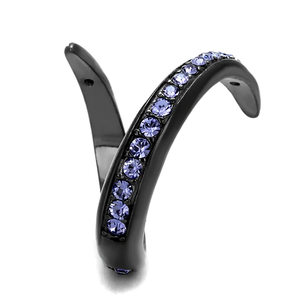 IP Light Black (IP Gun) Stainless Steel Ring with Top Grade Crystal in Tanzanite for Women Style TK2732