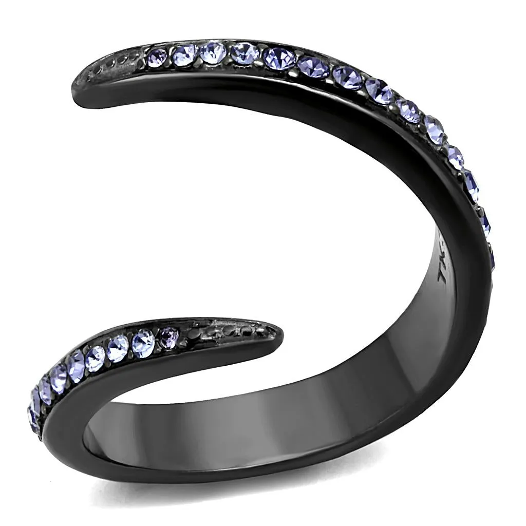 IP Light Black (IP Gun) Stainless Steel Ring with Top Grade Crystal in Tanzanite for Women Style TK2732