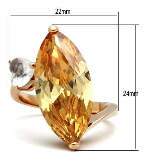 IP Rose Gold(Ion Plating) Brass Ring with AAA Grade CZ in Champagne for Women Style GL145