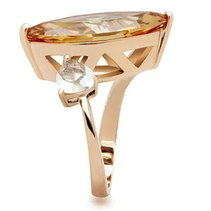 IP Rose Gold(Ion Plating) Brass Ring with AAA Grade CZ in Champagne for Women Style GL145