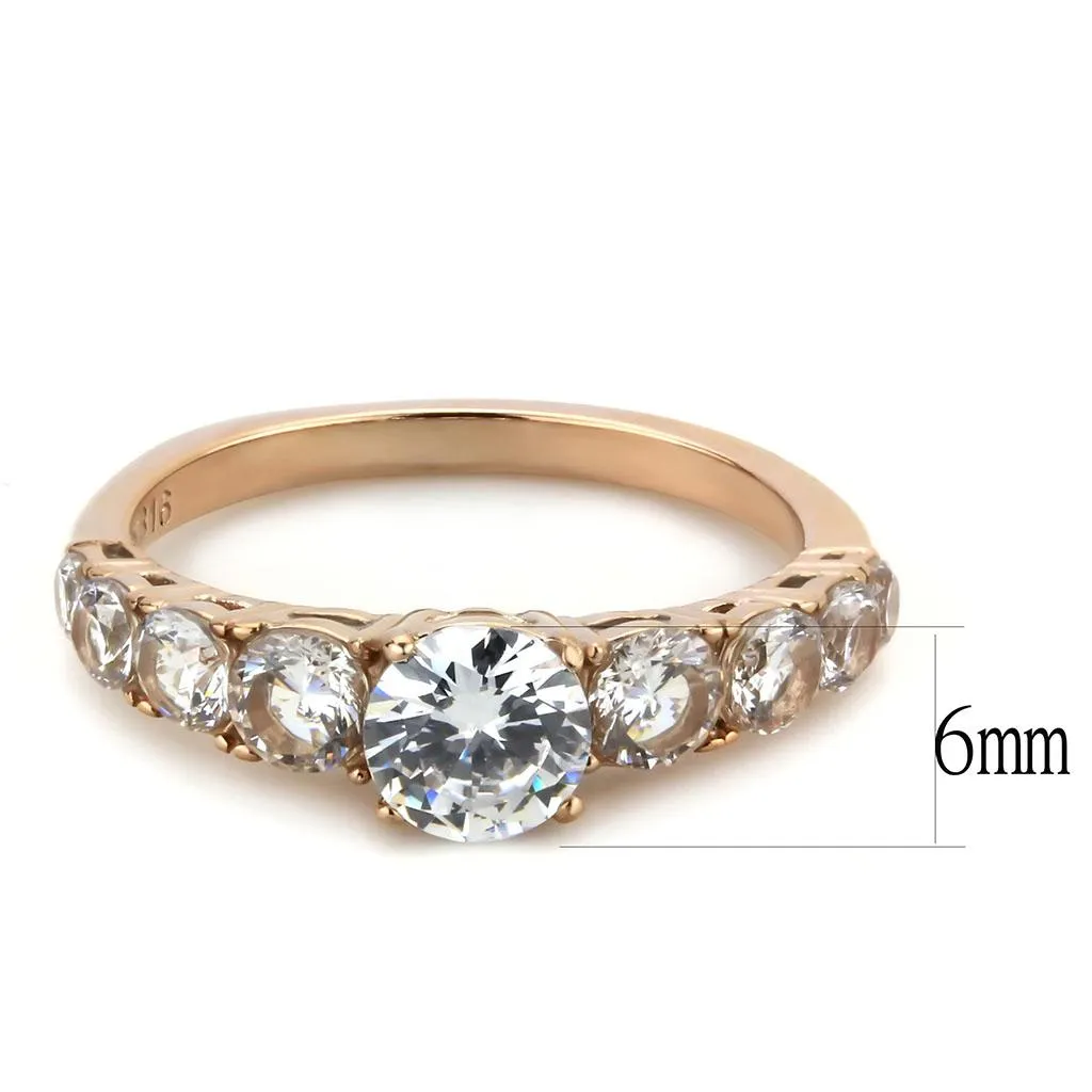 IP Rose Gold(Ion Plating) Stainless Steel Ring with AAA Grade CZ in Clear for Women Style TK3516