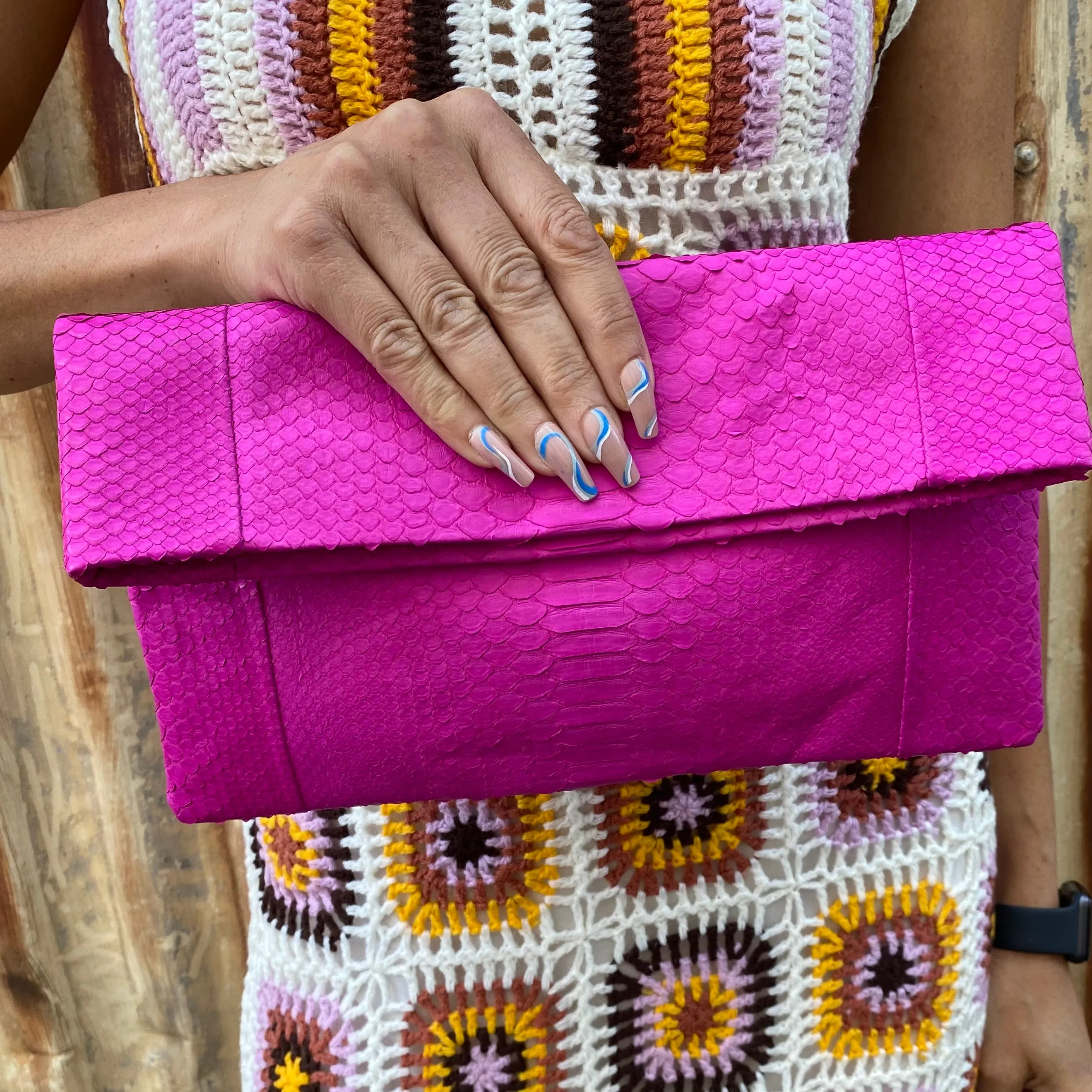 Jfahri Snakeskin Clutch - Neon Pink