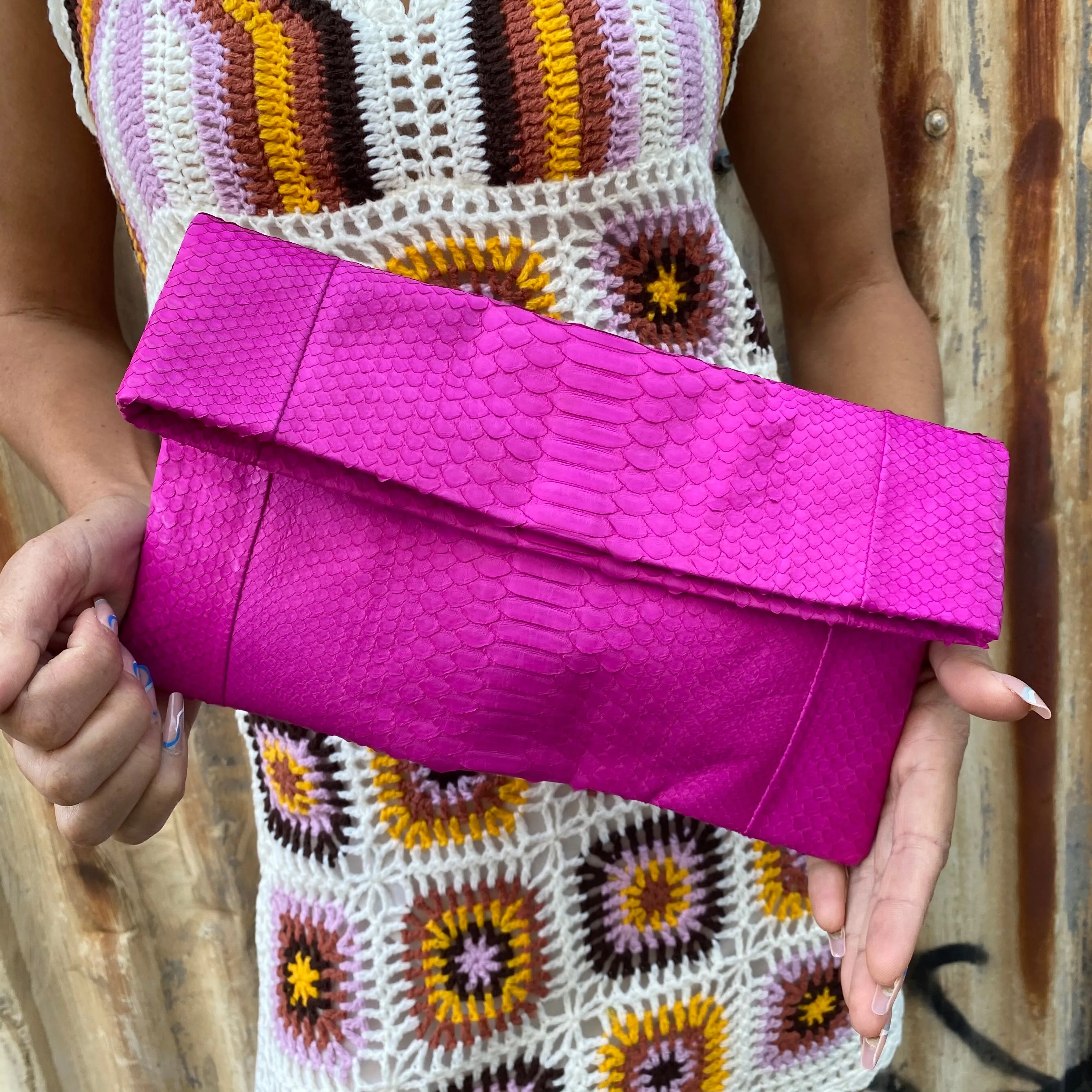 Jfahri Snakeskin Clutch - Neon Pink