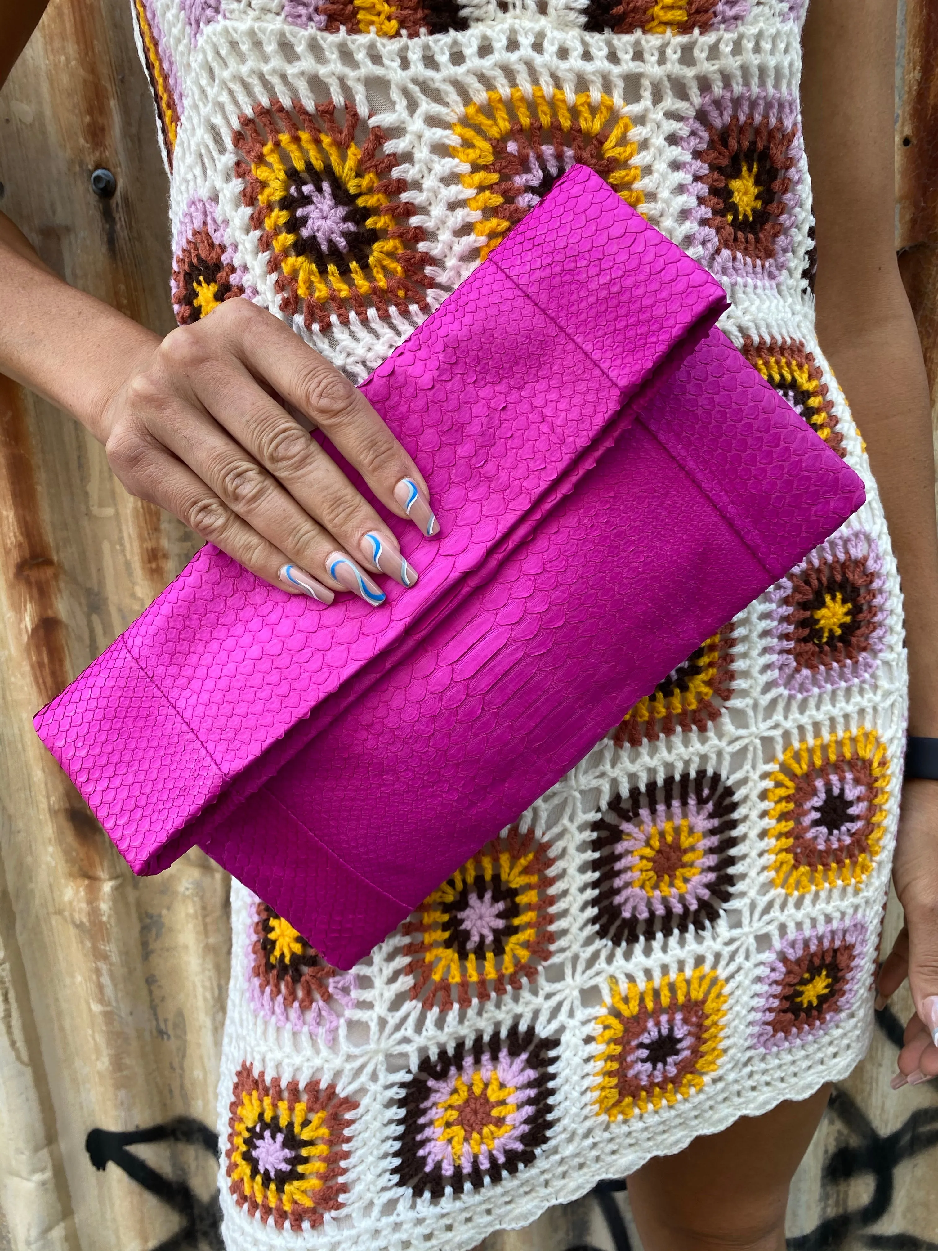 Jfahri Snakeskin Clutch - Neon Pink