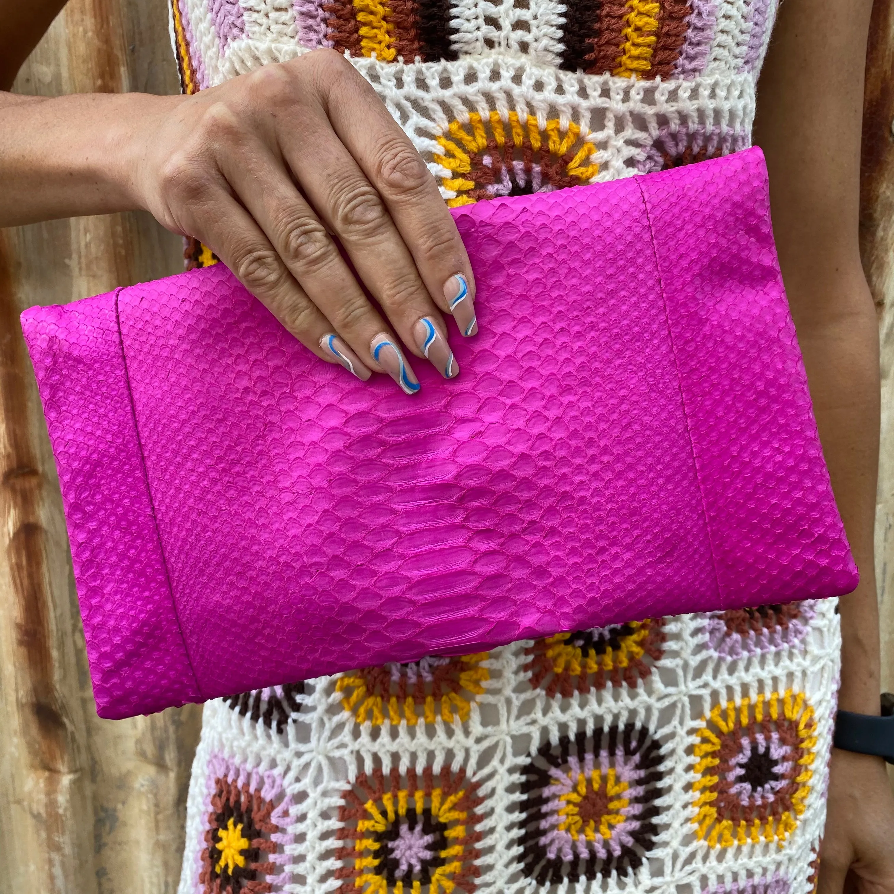 Jfahri Snakeskin Clutch - Neon Pink