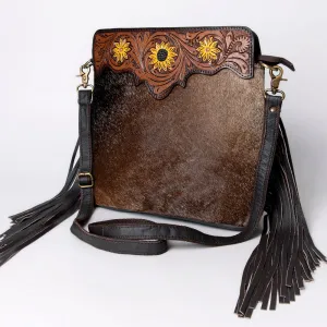KBA102 - KBA102 -CROSS BODY Hand Tooled Saddle Leather and Upcycled Canvas Ladies Bag 12.5x14.5 KBA1