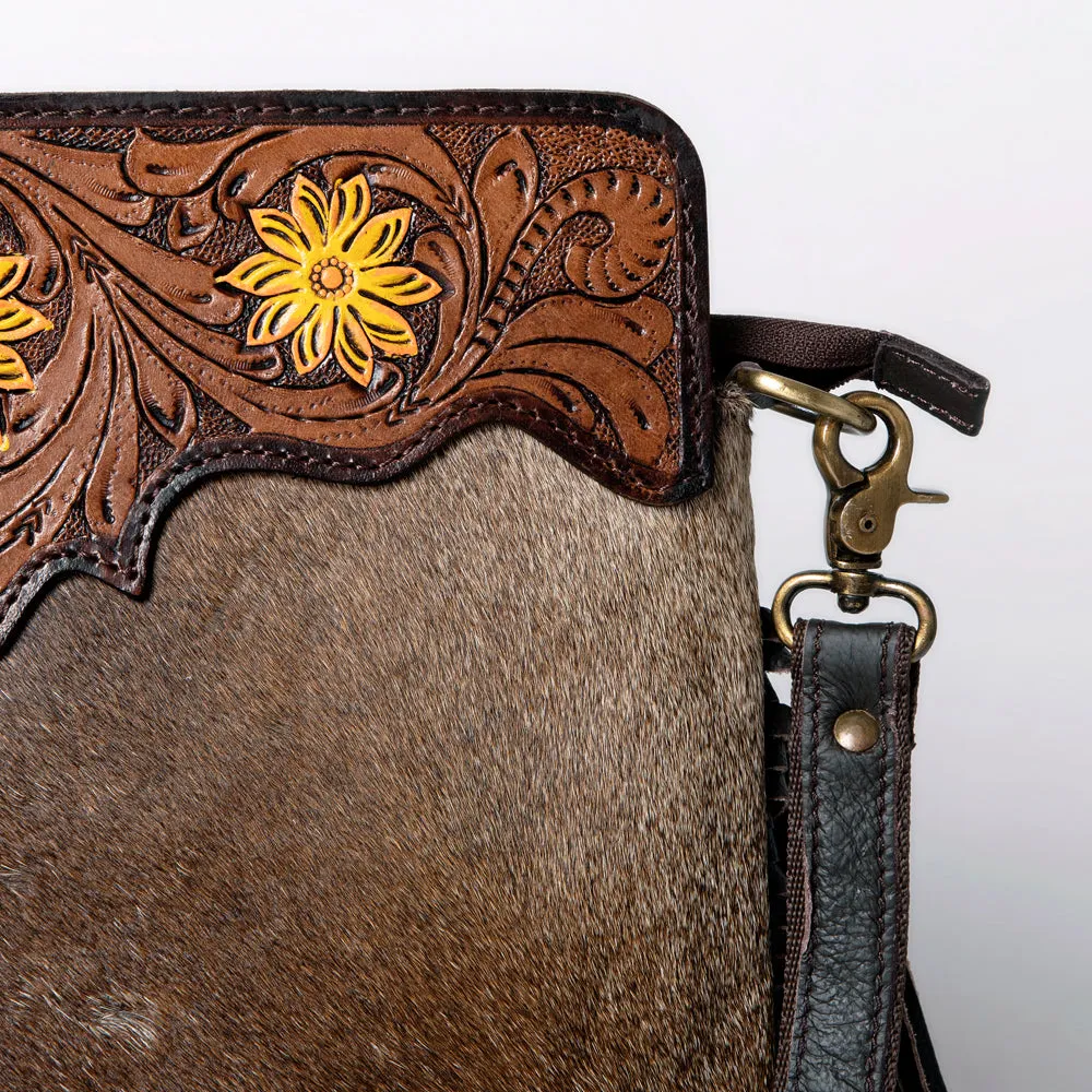 KBA102 - KBA102 -CROSS BODY Hand Tooled Saddle Leather and Upcycled Canvas Ladies Bag 12.5x14.5 KBA1
