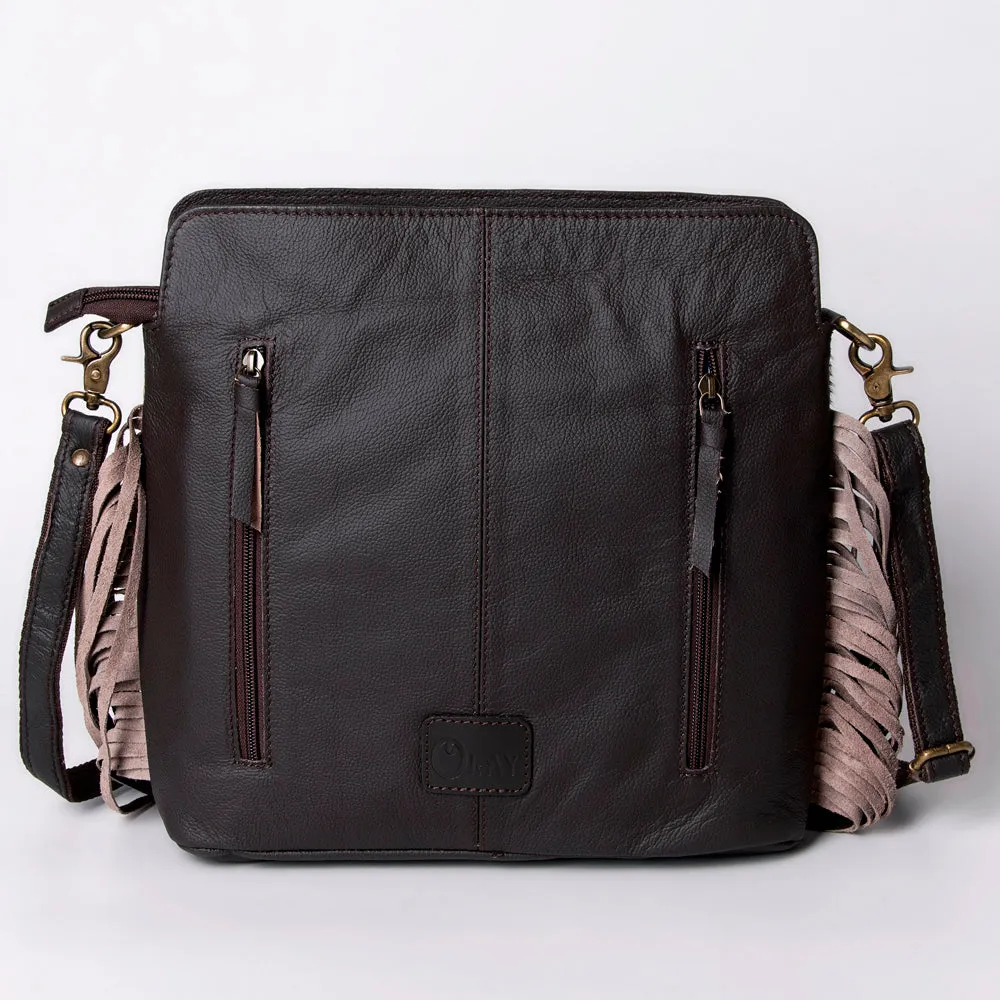 KBA102 - KBA102 -CROSS BODY Hand Tooled Saddle Leather and Upcycled Canvas Ladies Bag 12.5x14.5 KBA1