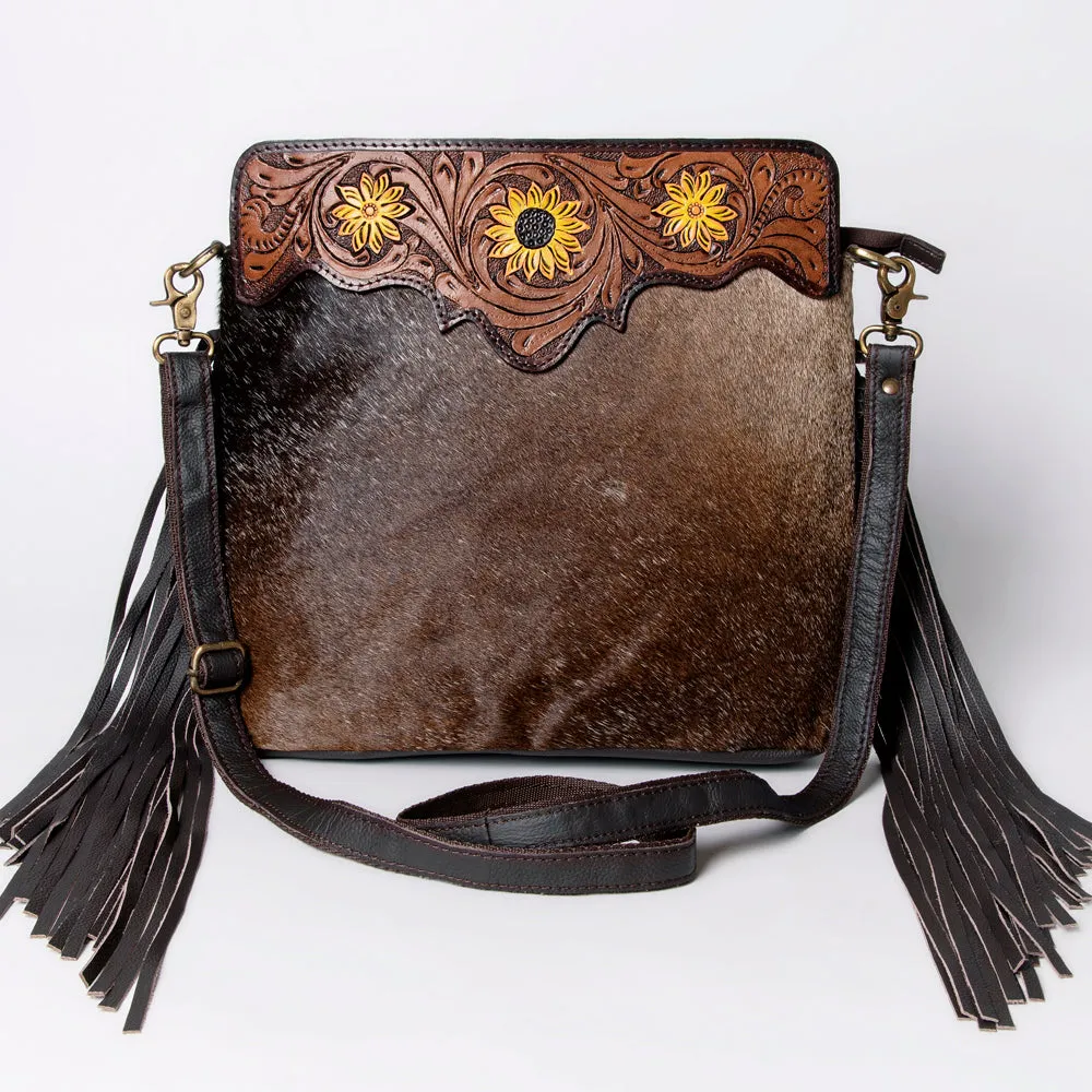 KBA102 - KBA102 -CROSS BODY Hand Tooled Saddle Leather and Upcycled Canvas Ladies Bag 12.5x14.5 KBA1