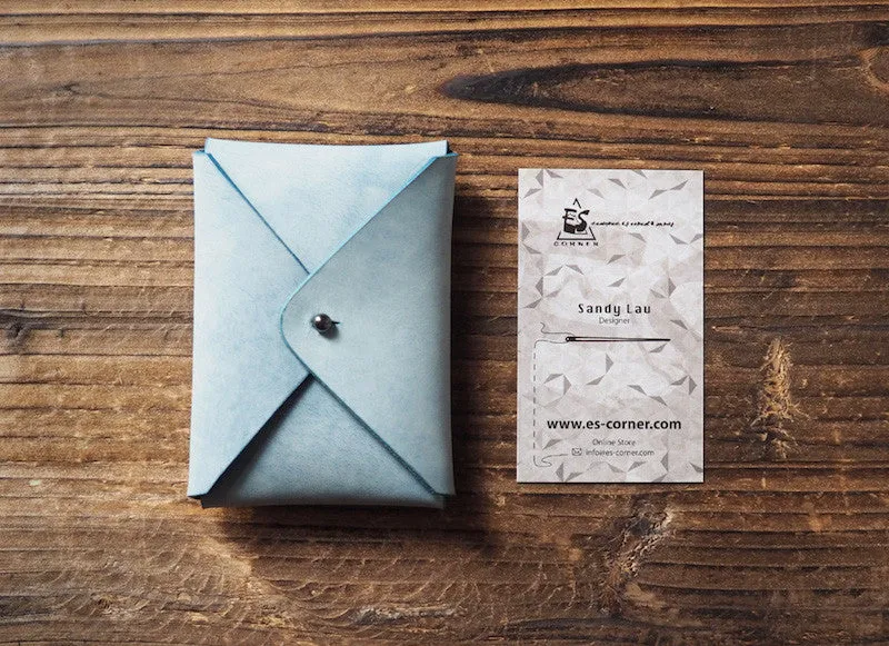 Leather Business Card Holder #Ghost Blue