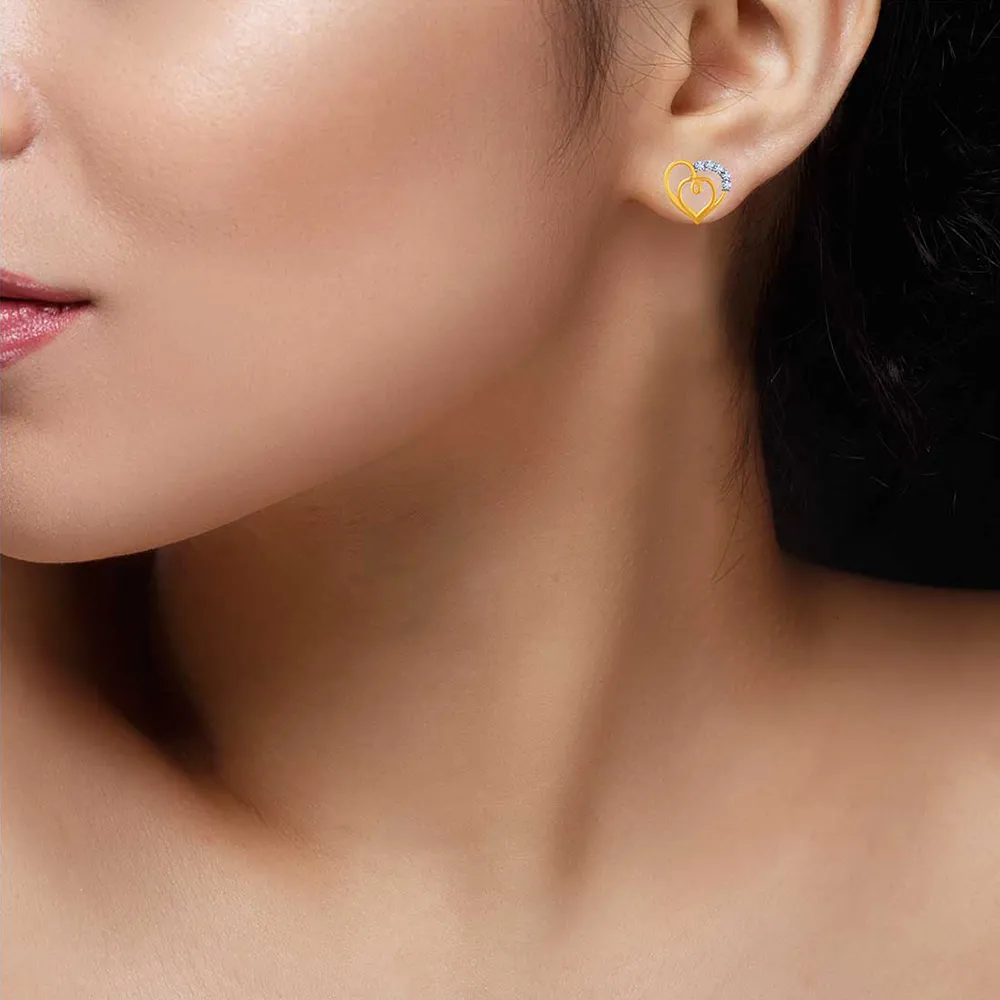 Loop Style Heart Shape  14k Gold Earrings