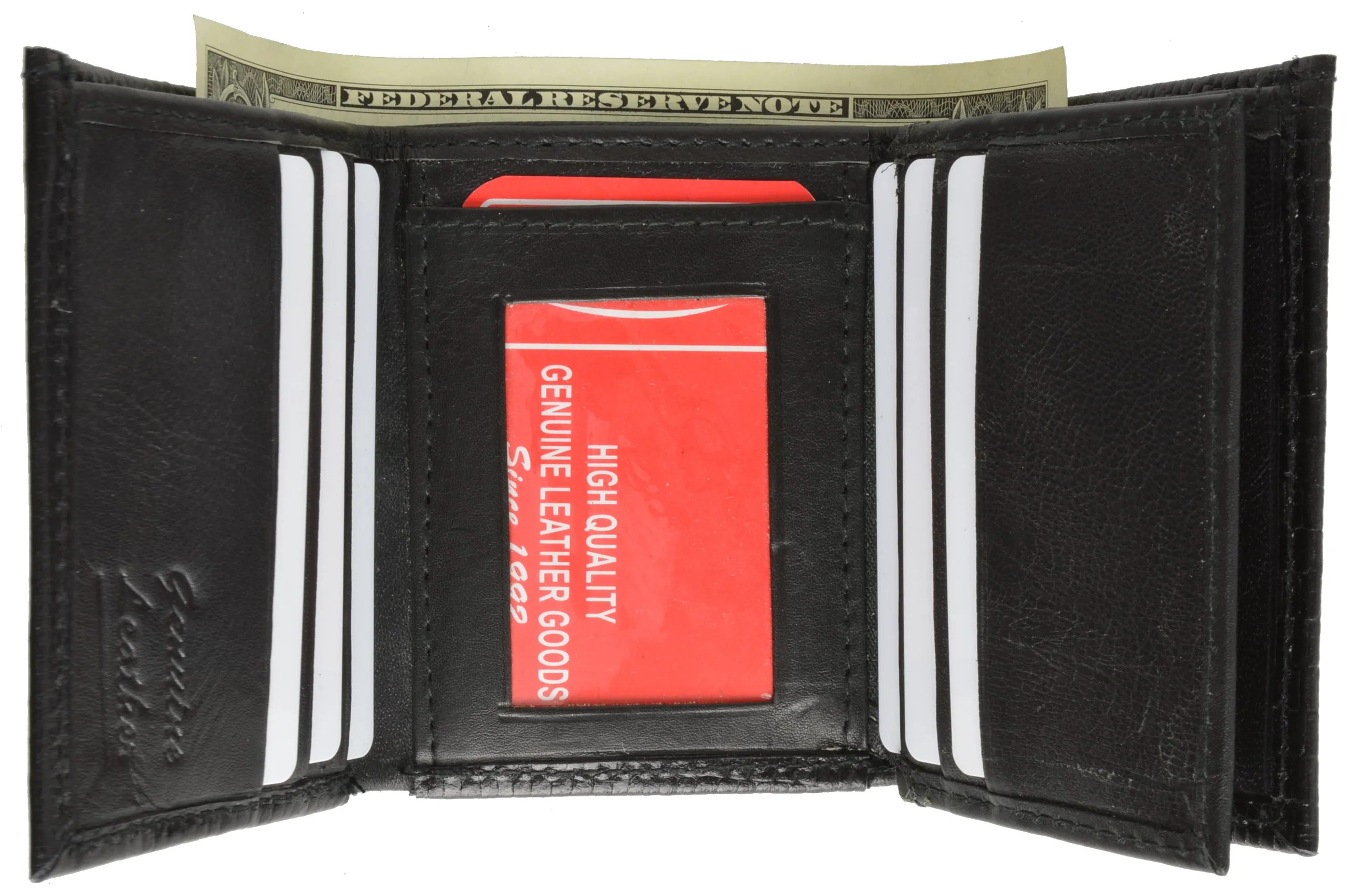 Marshal Mens Trifold Crocodile Embossed Credit Card ID Leather Black Wallet