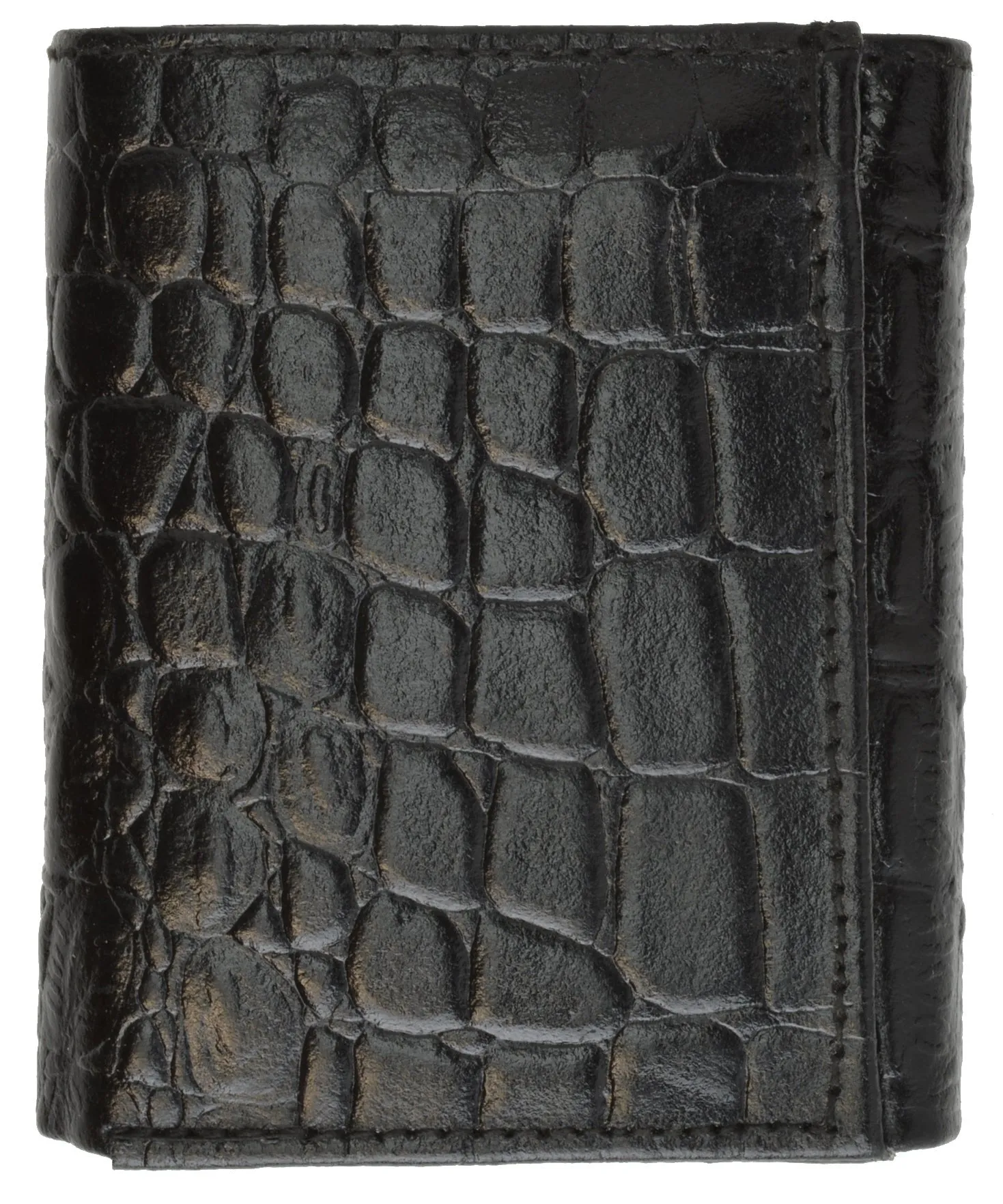 Marshal Mens Trifold Crocodile Embossed Credit Card ID Leather Black Wallet