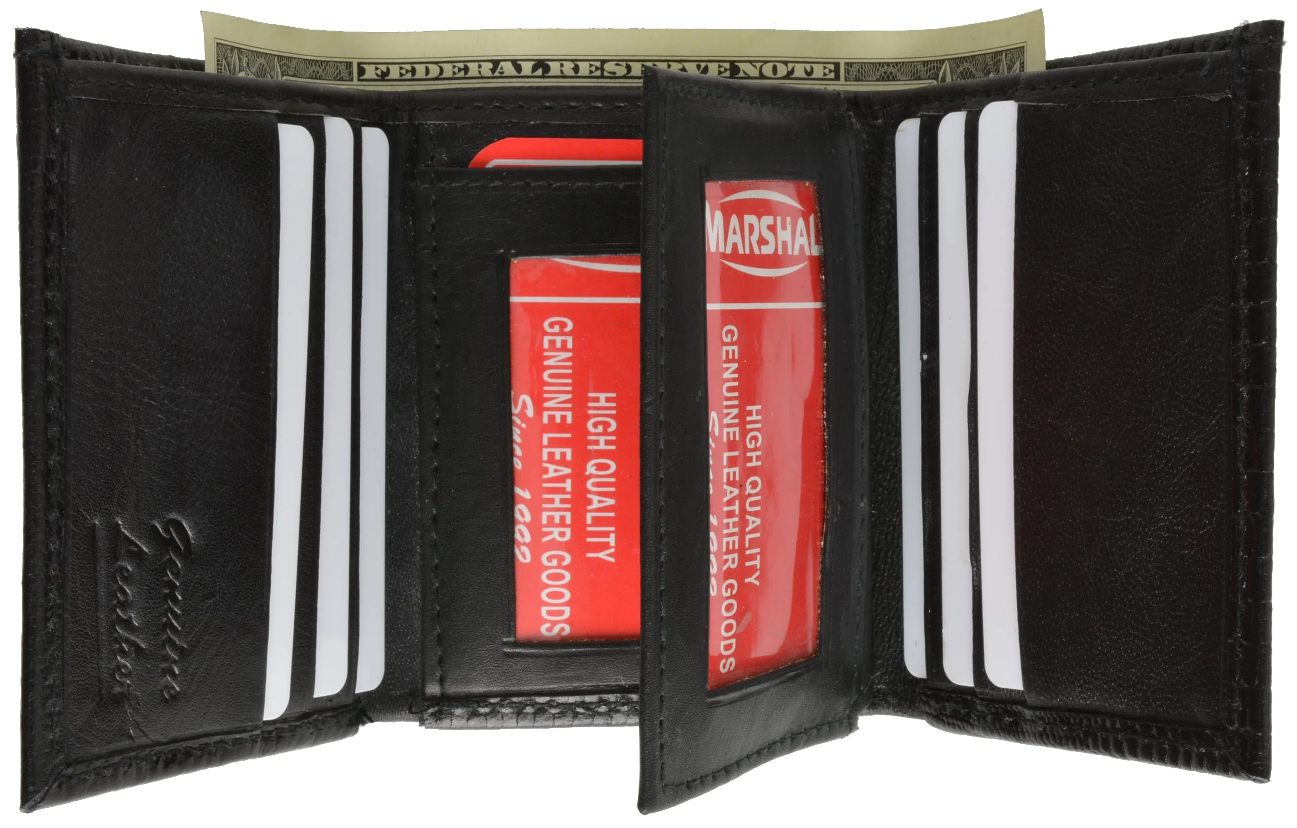 Marshal Mens Trifold Crocodile Embossed Credit Card ID Leather Black Wallet