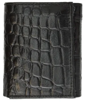 Marshal Mens Trifold Crocodile Embossed Credit Card ID Leather Black Wallet