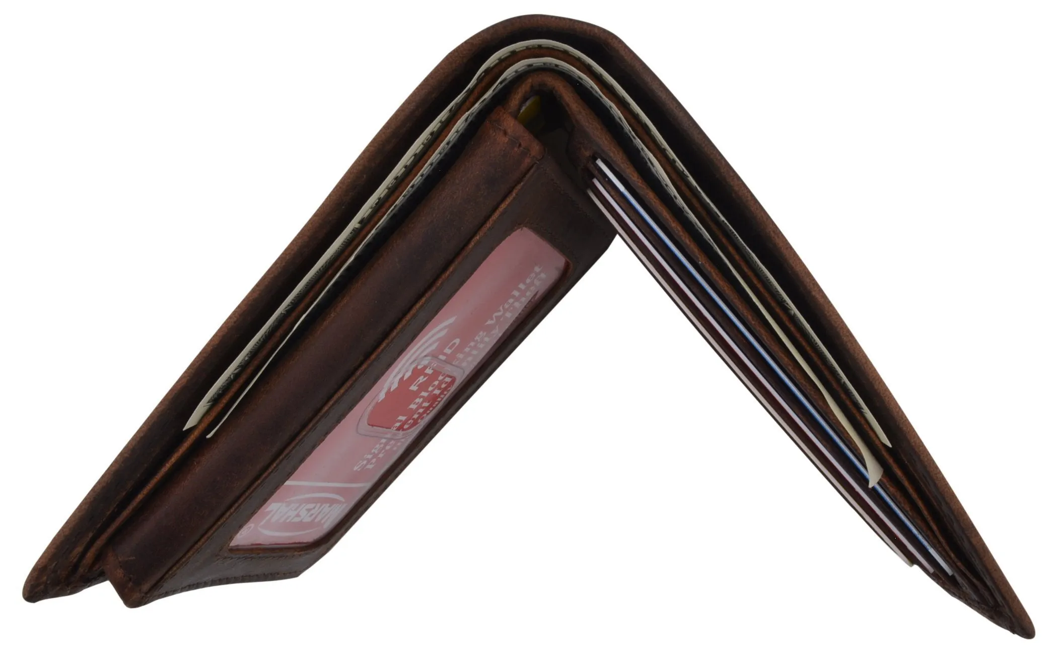 Men's Cowhide Leather USA Flag Eagle Logo RFID Bifold Wallet