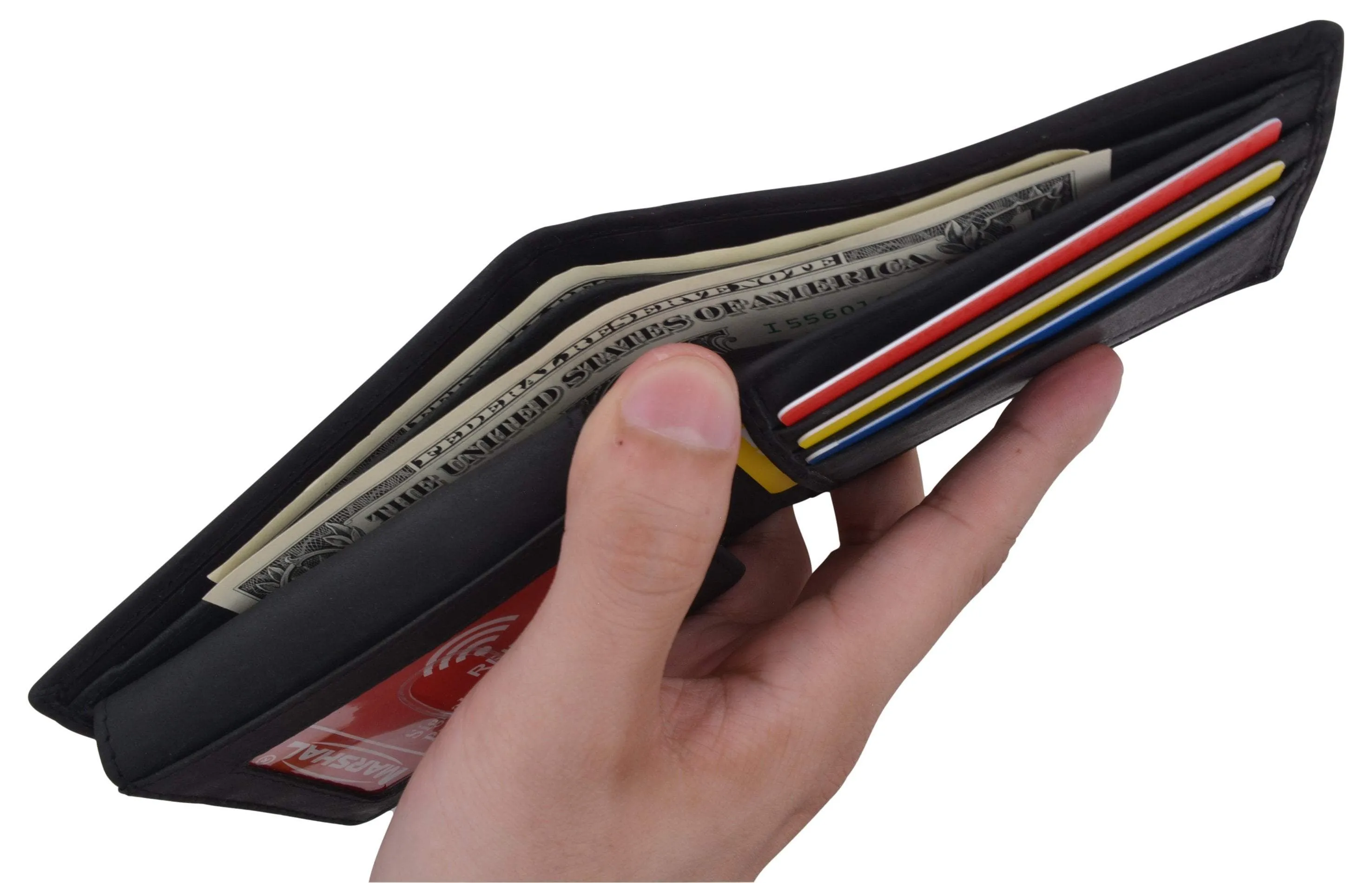 Men's Cowhide Leather USA Flag Eagle Logo RFID Bifold Wallet