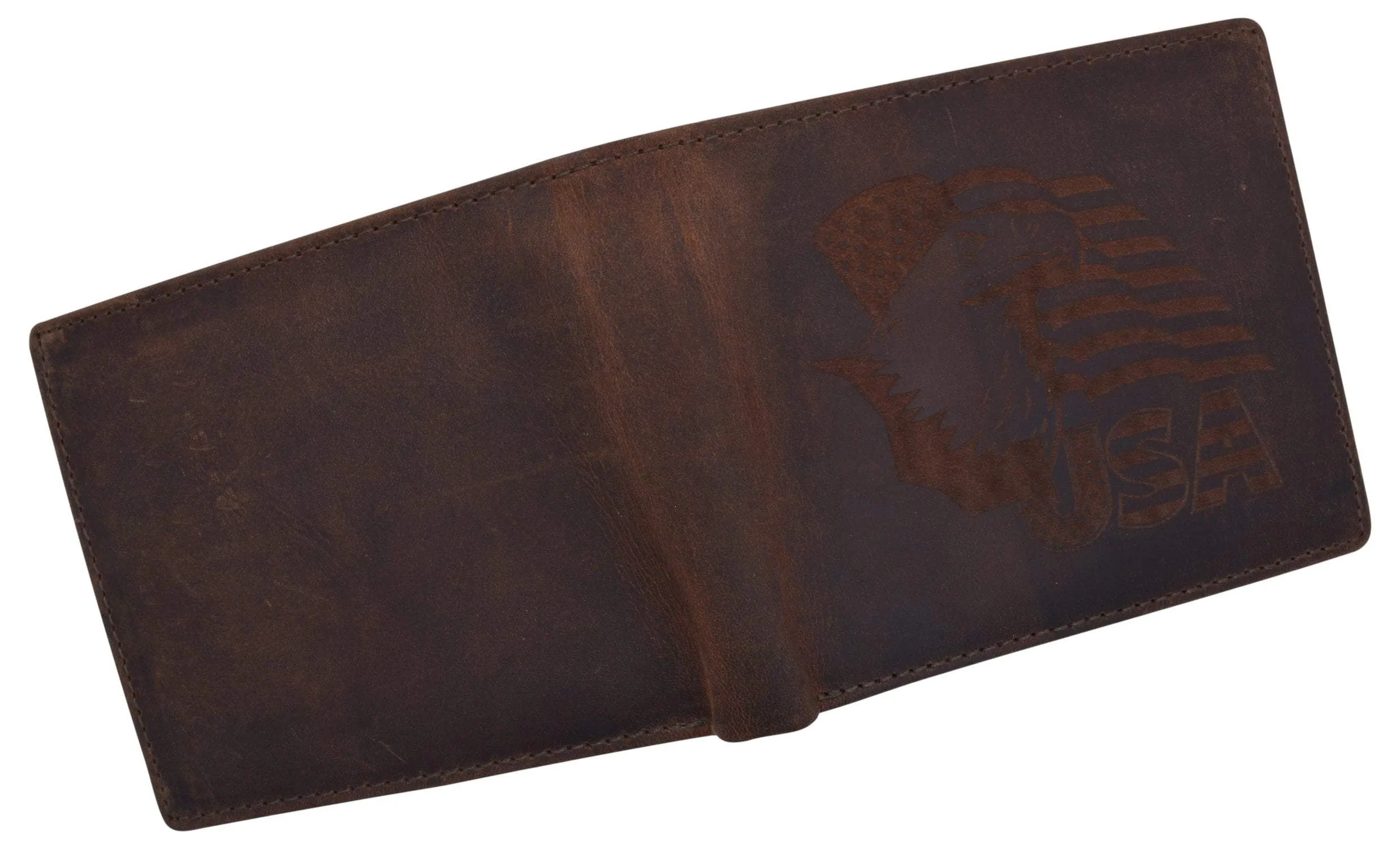 Men's Cowhide Leather USA Flag Eagle Logo RFID Bifold Wallet