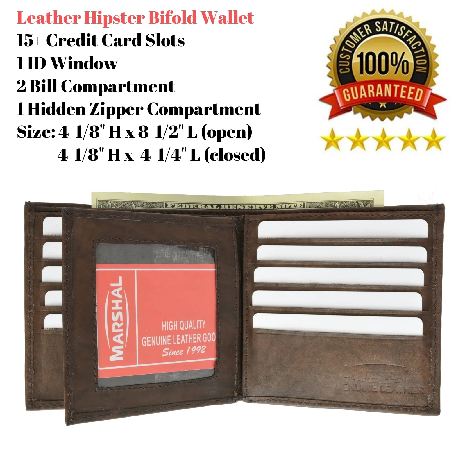 Mens Wallet with 15 Credit Card Slots Genuine Leather 501