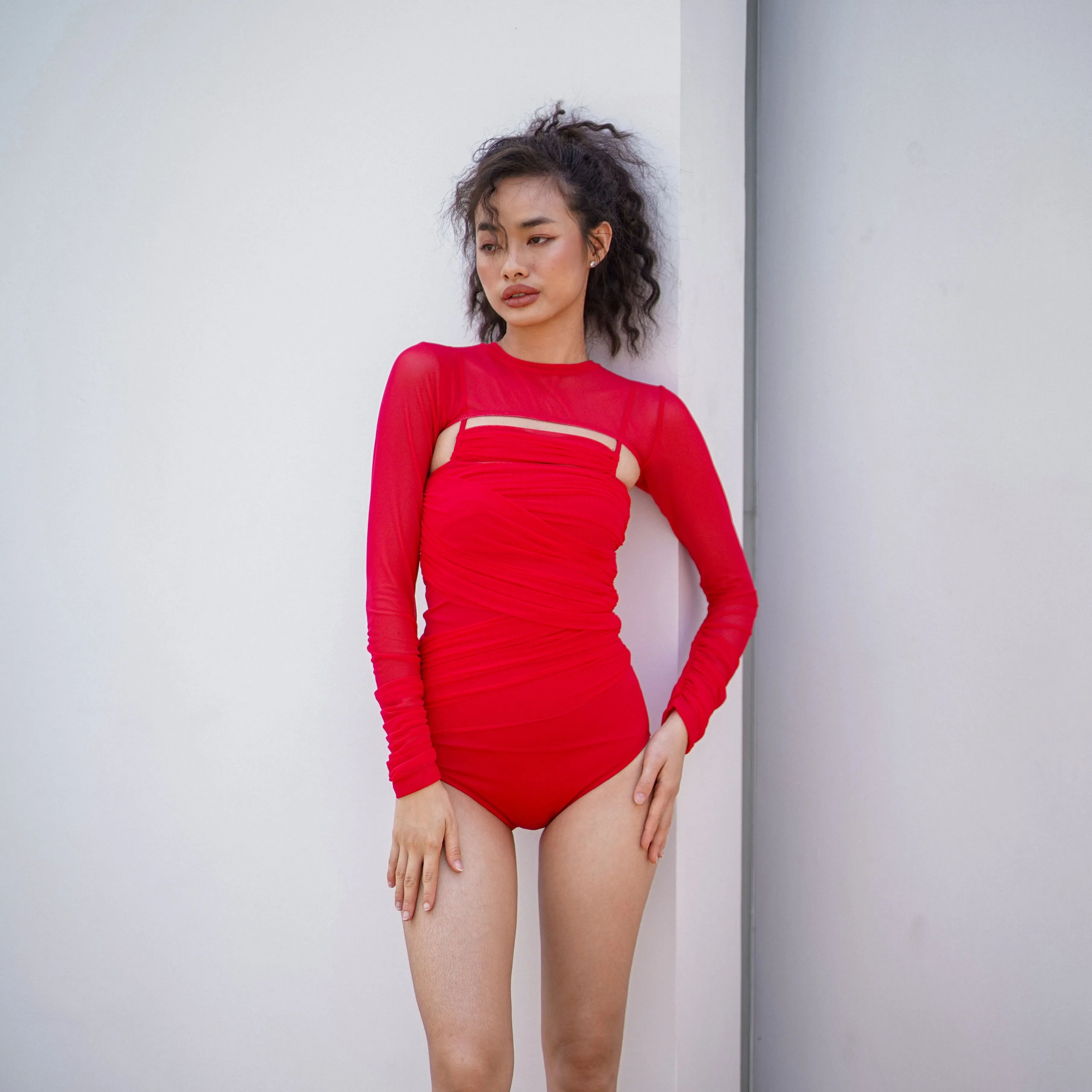Mesh Drape Balero - RED