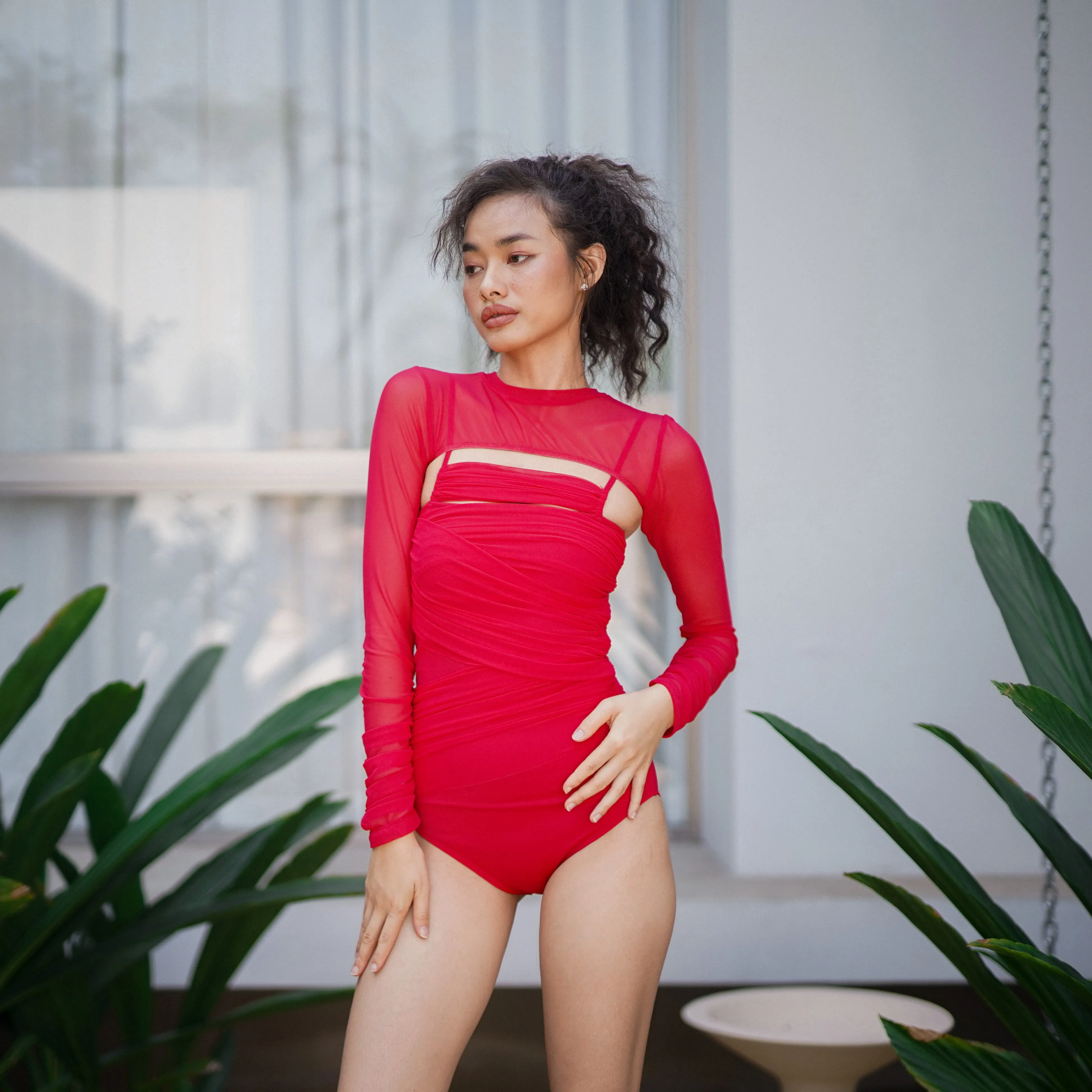 Mesh Drape Balero - RED