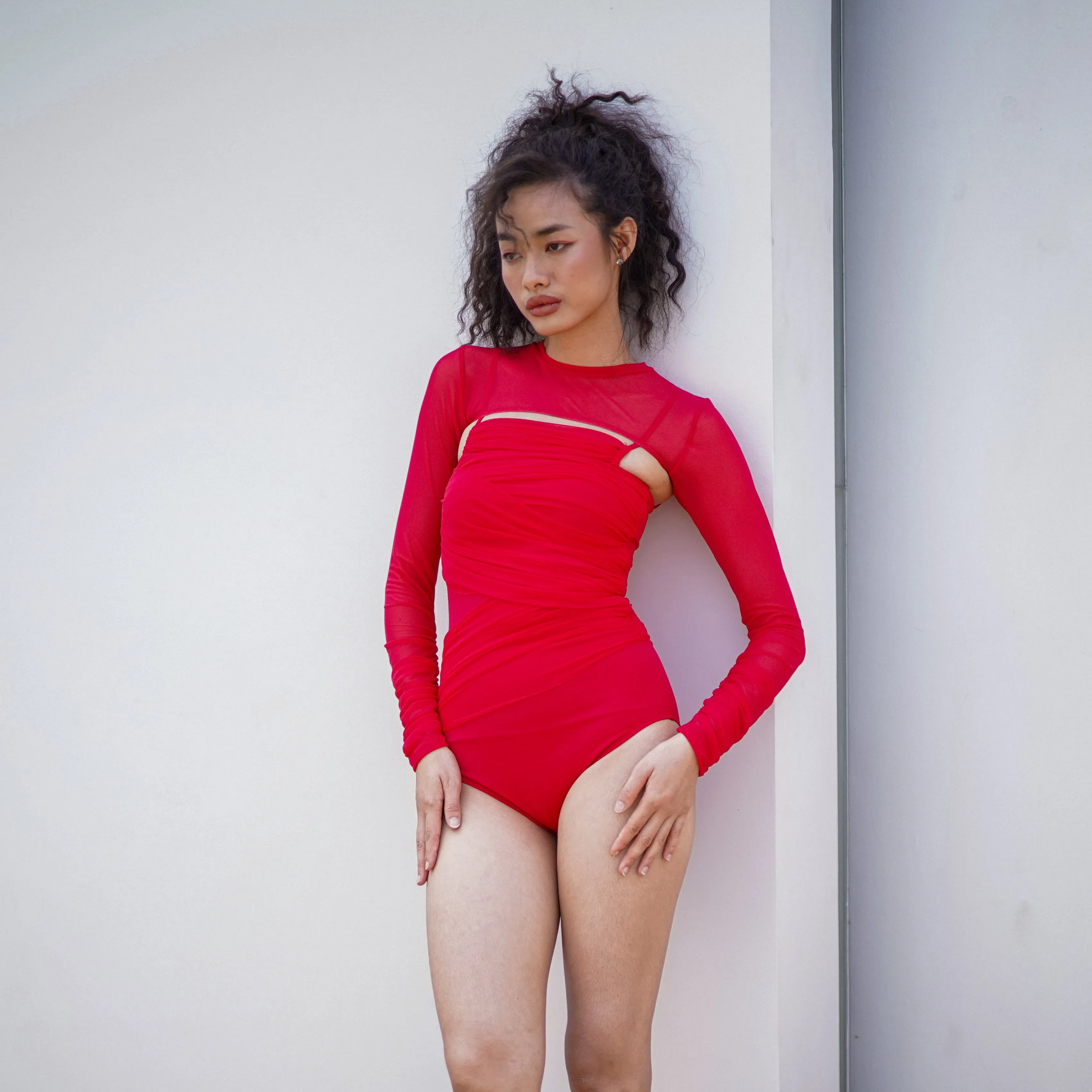 Mesh Drape Balero - RED