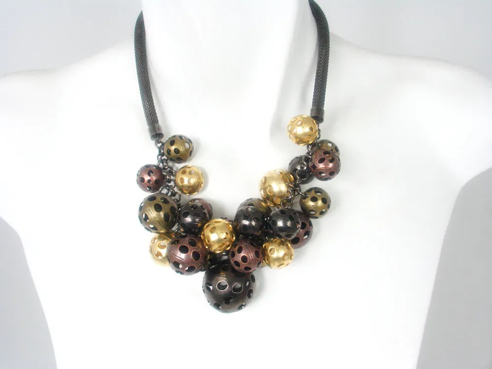 Mesh Necklace with Multi Color Metal Beads