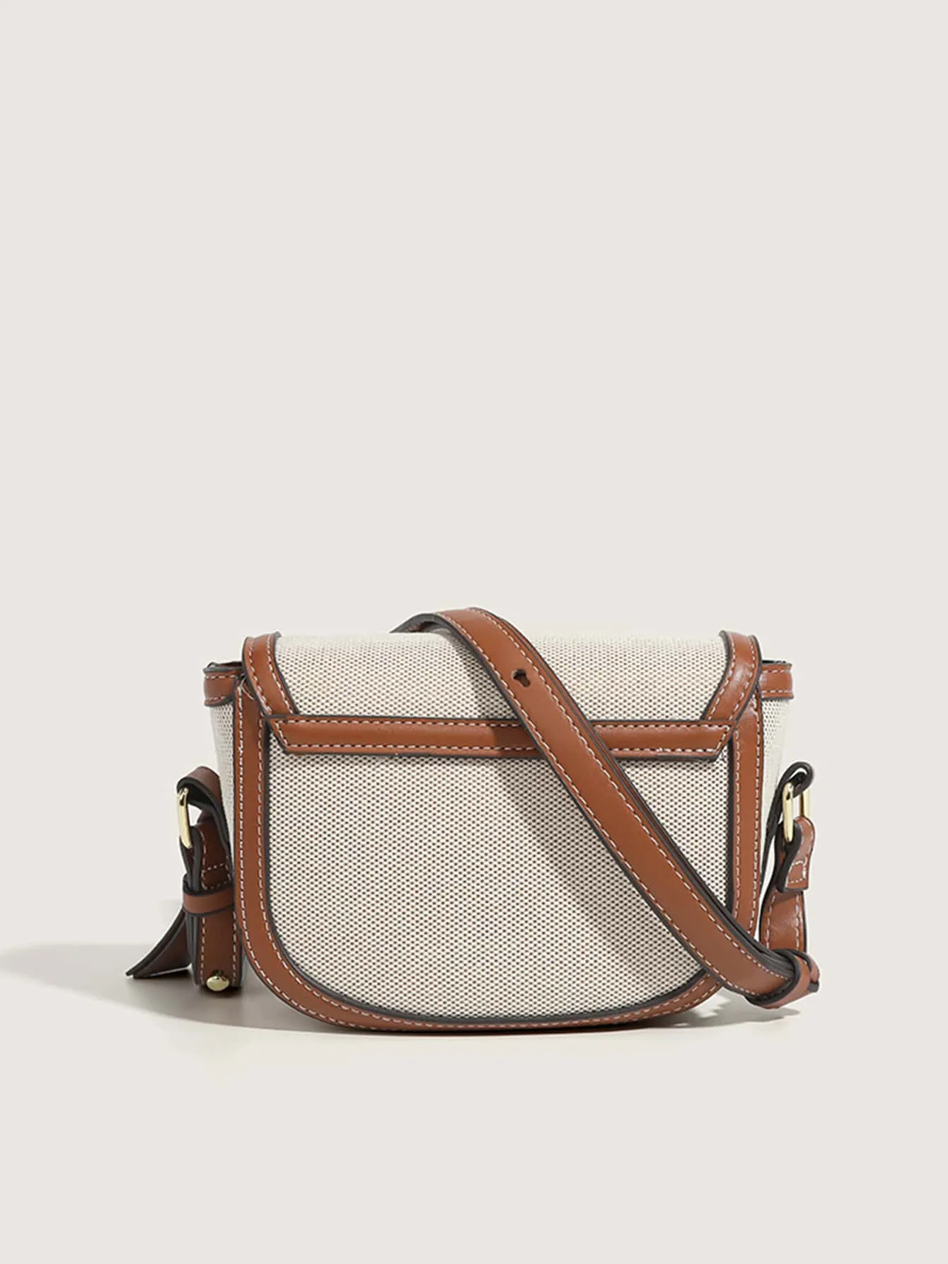 Metal Decor Saddle Bag Contrast Binding Flap Mini Stitching Saddle Bag