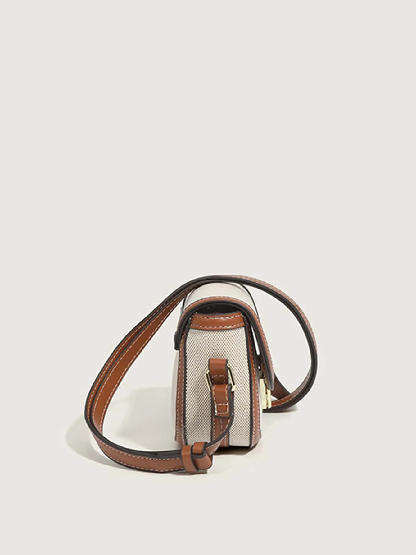 Metal Decor Saddle Bag Contrast Binding Flap Mini Stitching Saddle Bag