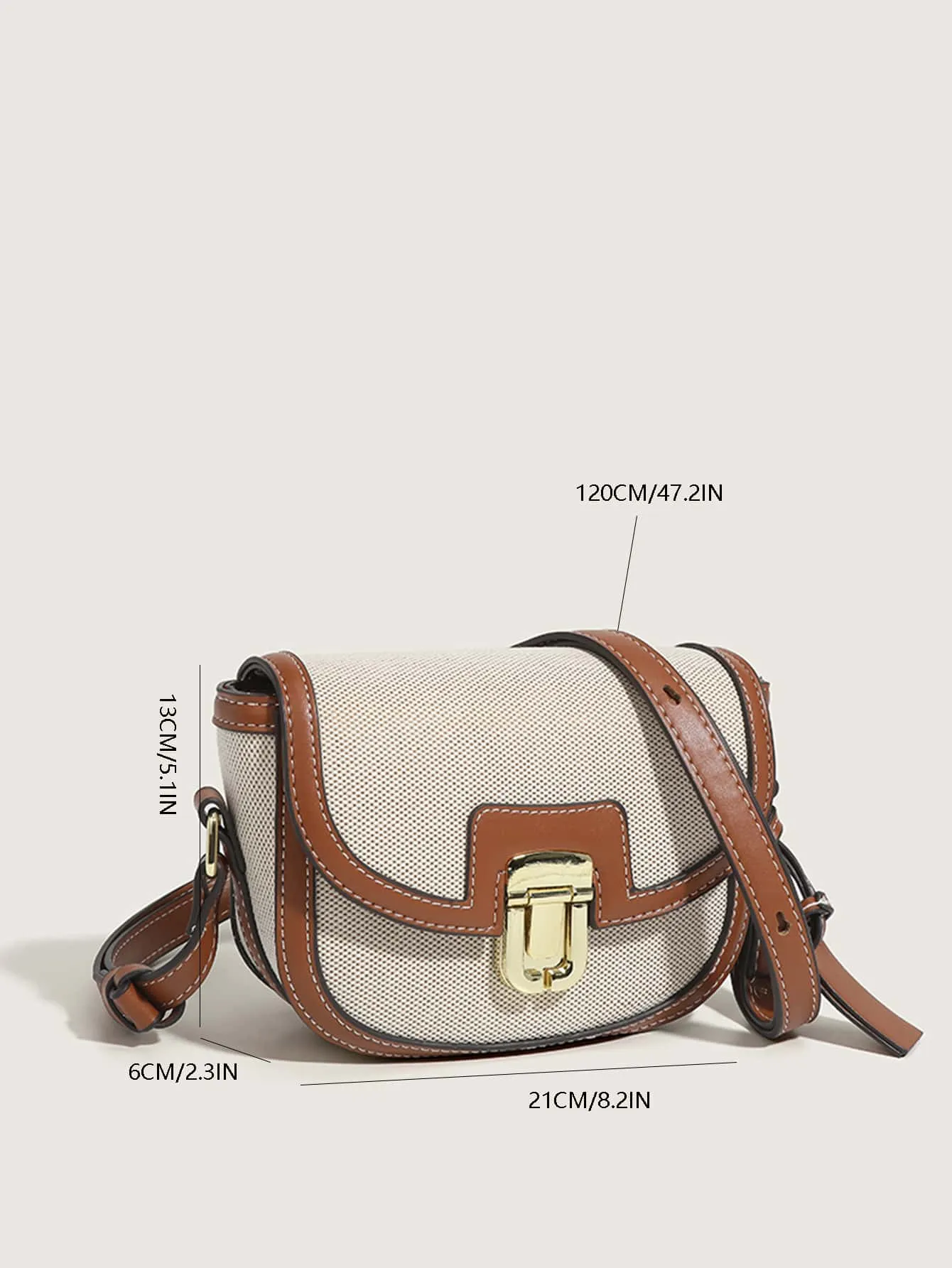 Metal Decor Saddle Bag Contrast Binding Flap Mini Stitching Saddle Bag