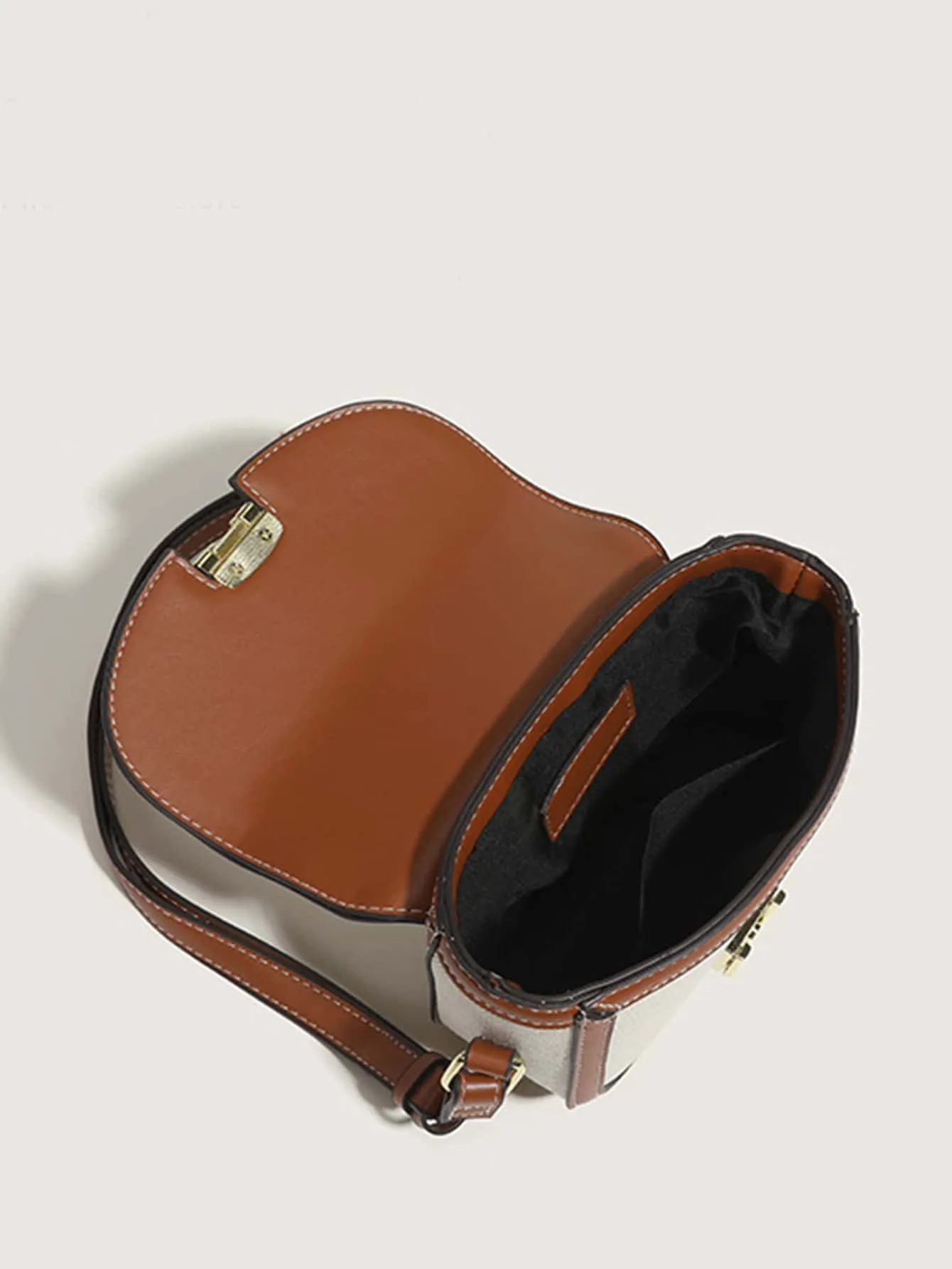 Metal Decor Saddle Bag Contrast Binding Flap Mini Stitching Saddle Bag