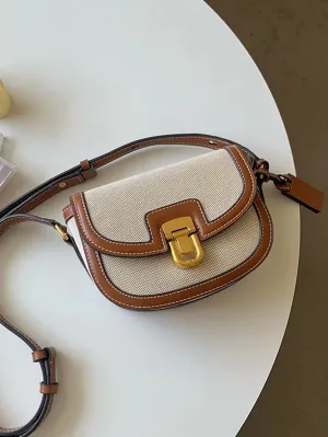 Metal Decor Saddle Bag Contrast Binding Flap Mini Stitching Saddle Bag